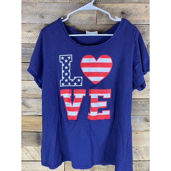 Bobbie Brooks Women's Navy Blue 2X Cotton Patriotic LOVE Top - Picture 1 of 9